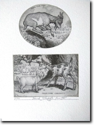 Over the Top and Unwelcome Curiosity<BR>2 Etchings on the same plate 1985 260x85mm £250